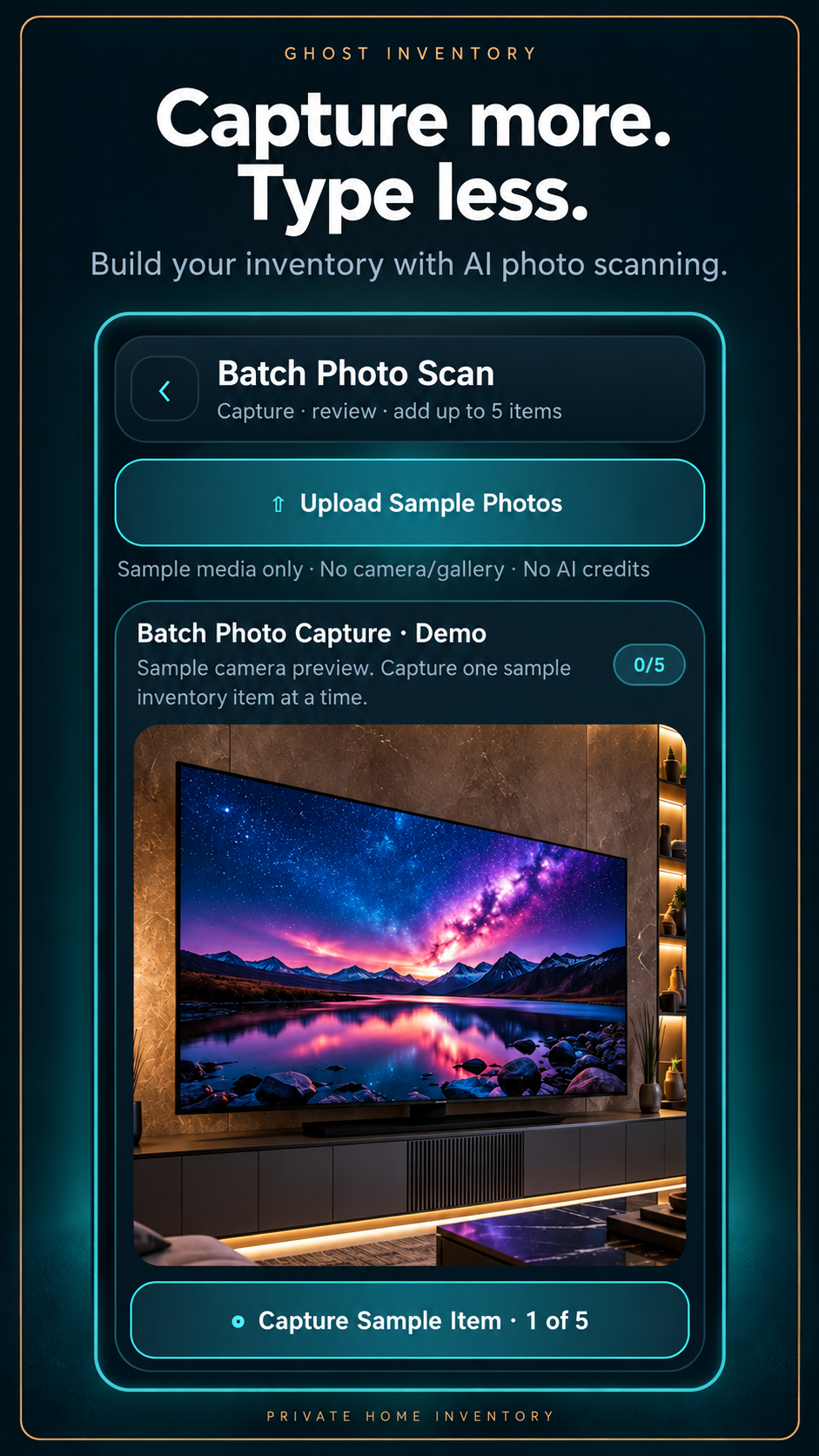 Ghost Inventory: AI photo scanning. Capture items and review the suggested details.