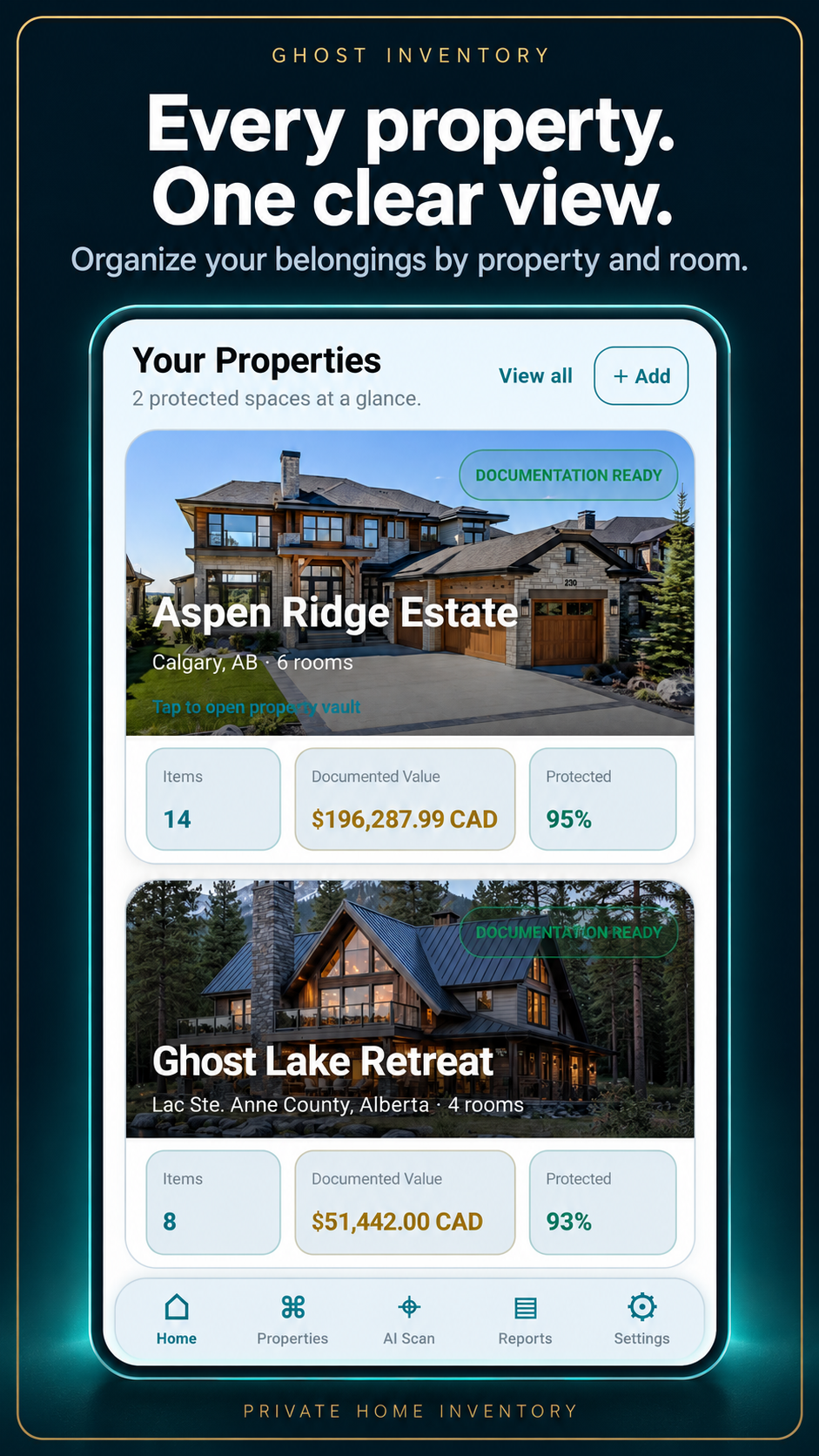 Ghost Inventory: Properties and rooms. Keep every space and its belongings organized.